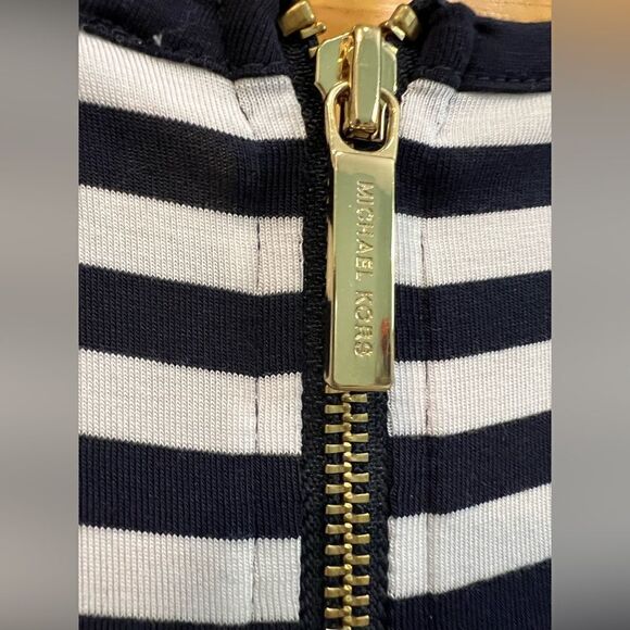 (NWT) Michael Kors navy and white stripe top with zip up back and embellished MK - Picture 2 of 7